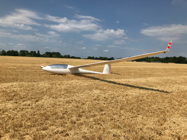 Ventus 2a 1L posé en campagne, envergure complète